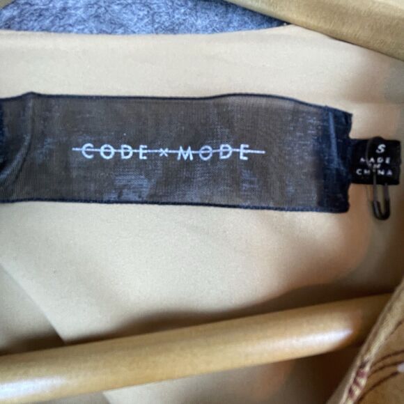 Code X Mode Dress Small Tan Purple Peasant Cottage Farm Tiered Gathered Priairie - Picture 3 of 7